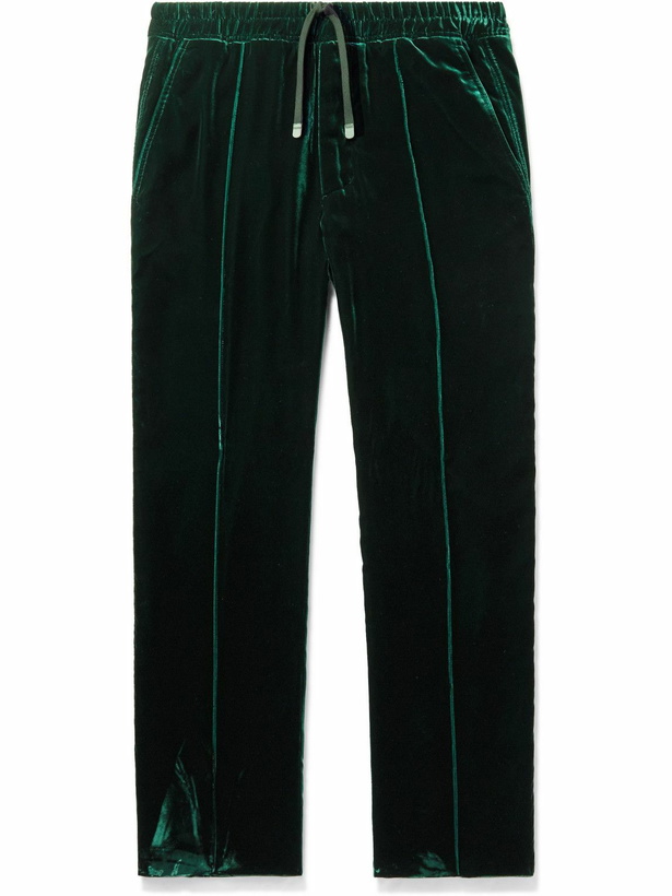 Photo: TOM FORD - Straight-Leg Pleated Velvet Sweatpants - Green