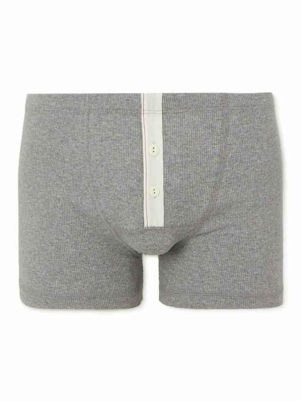 Photo: Hemen Biarritz - Albar Ribbed Organic Stretch-Cotton Boxer Briefs - Gray