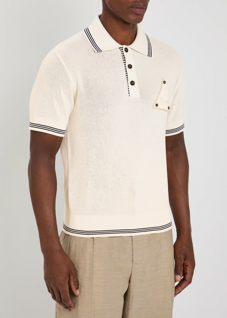 Jacquemus Le Polo Voilier Open-knit Silk and Cotton-blend Polo Shirt Off White