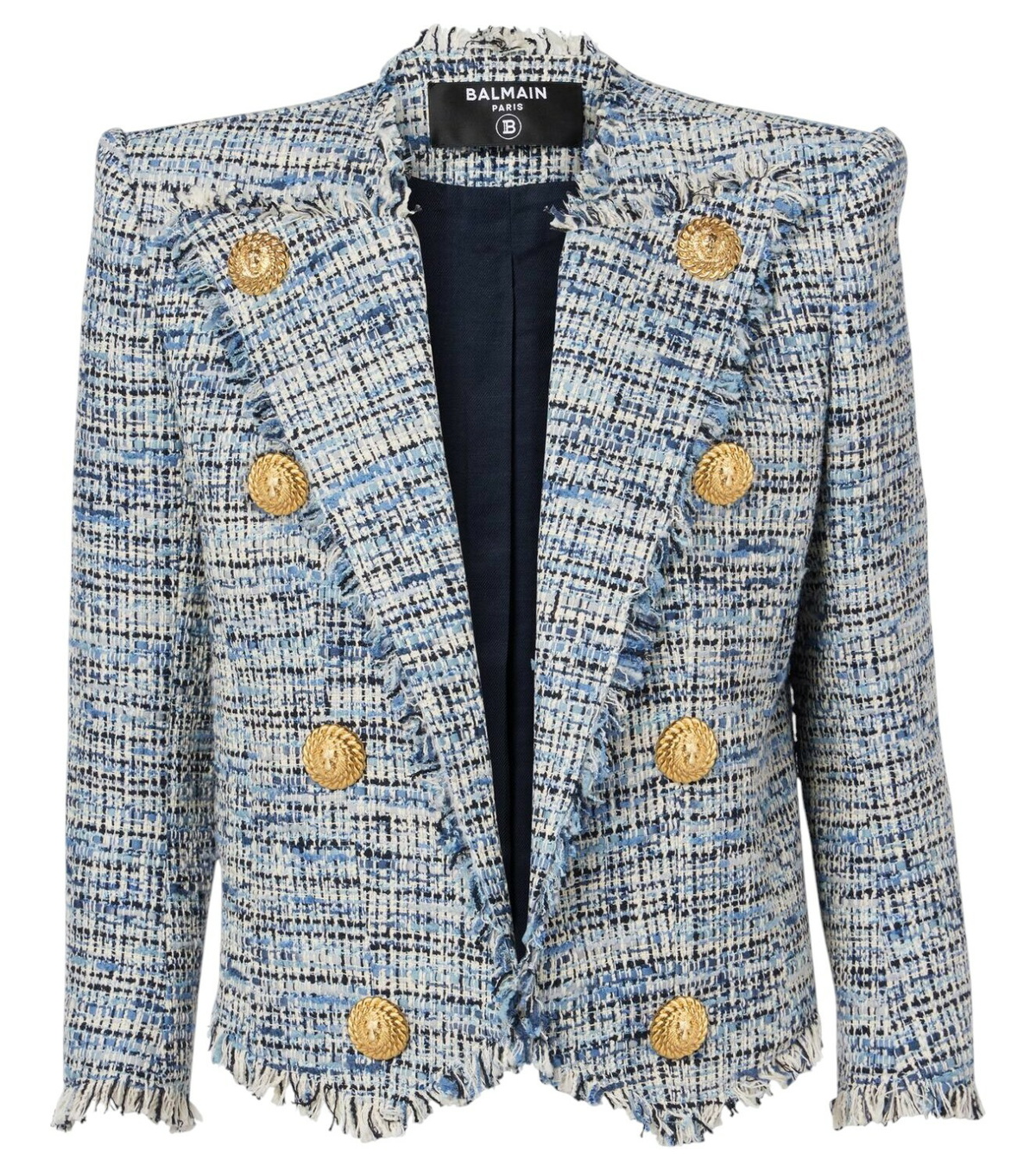 Balmain Side To Side denim tweed spencer jacket Balmain