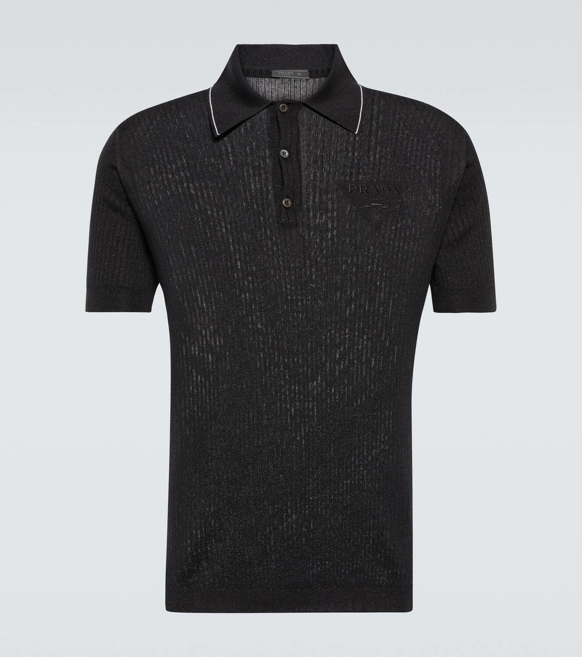 トップス archive PRADA KNIT POLO SHIRT BLACK Prada Ribbed-knit polo shirt Prada