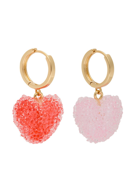 Photo: Crystal Haze Jelly Heart 18kt Gold-plated Hoop Earrings - Pink - One Size