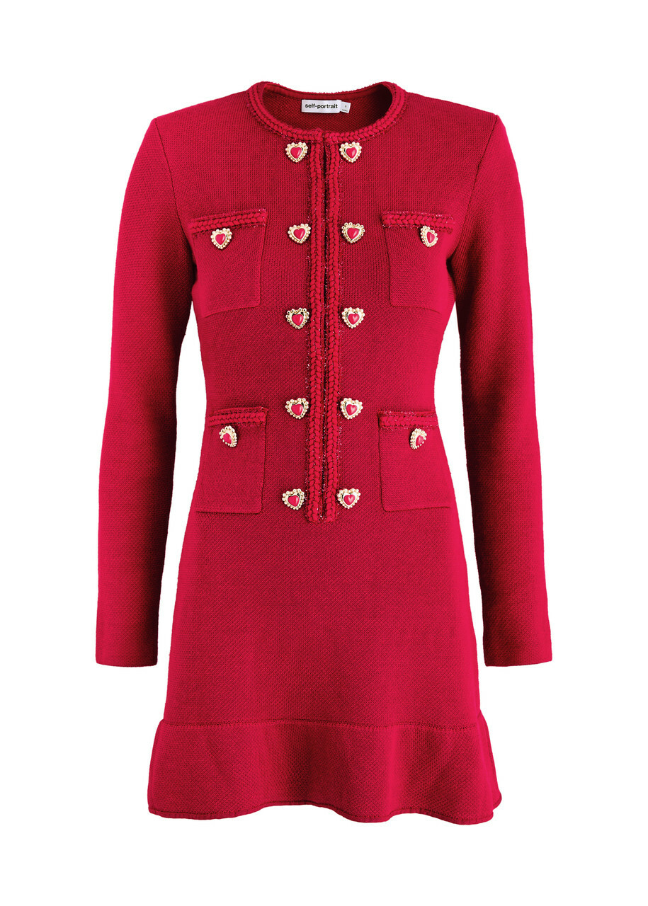 Self-portrait Heart-button Knitted Mini Dress Red Self-Portrait Self-portrait Heart-button Knitted Mini Dress Red Self-Portrait