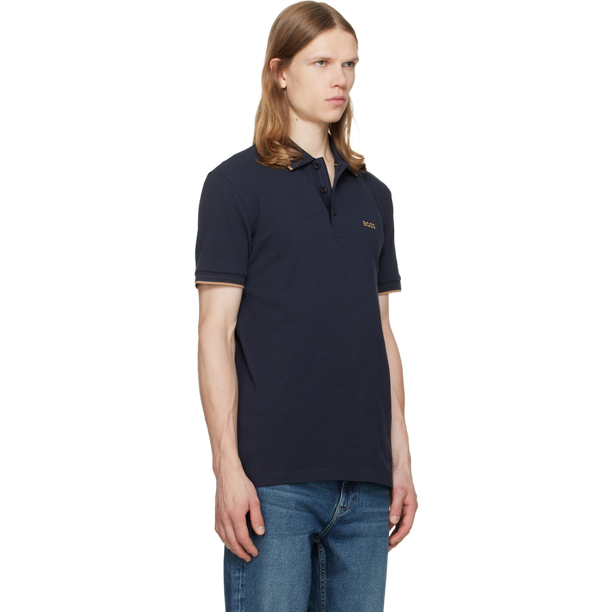 BOSS Navy Paddy Cotton Piqué Polo