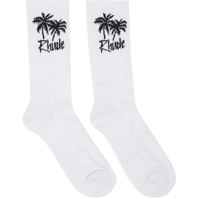 Photo: Rhude White Palm Tree Logo Socks