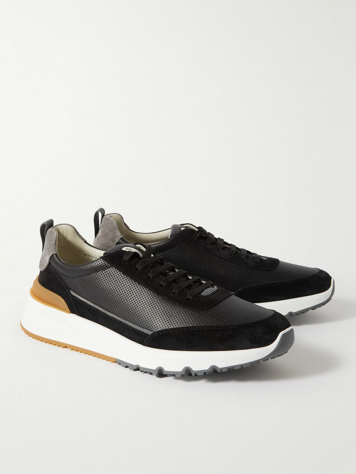 Brunello Cucinelli - Perforated Leather and Suede Sneakers - Black