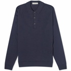 John Smedley Men's Belper Long Sleeve Knitted Polo Shirt in Midnight