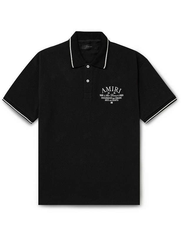 Photo: AMIRI - Arts District Logo-Embroidered Cotton-Piqué Polo Shirt - Black