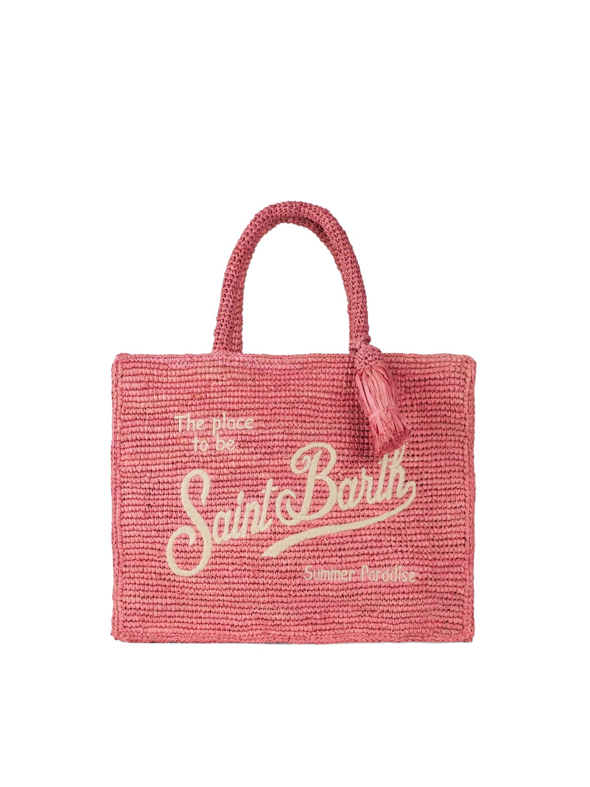 MC2 Saint Barth Pink Colette Raffia Handbag With Embroidery