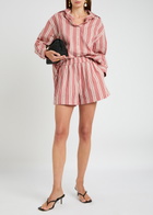 Faithfull The Brand Elva Striped Cotton-poplin Shorts Red And White