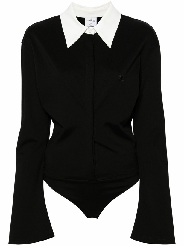 Photo: Courrèges Black Logo-Appliquéd Polo Bodysuit