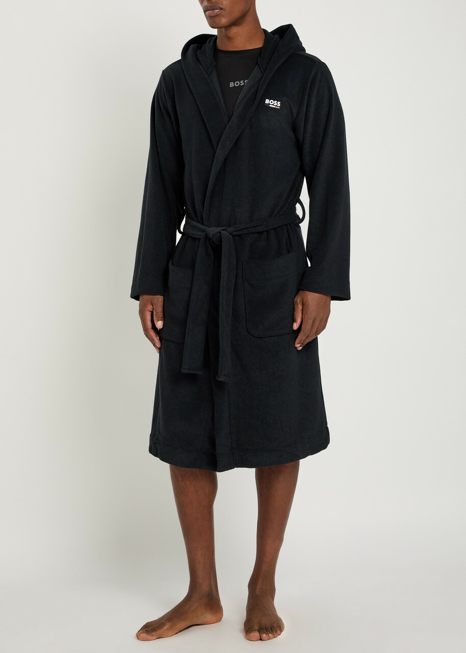 Boss Hooded Terry Robe Black