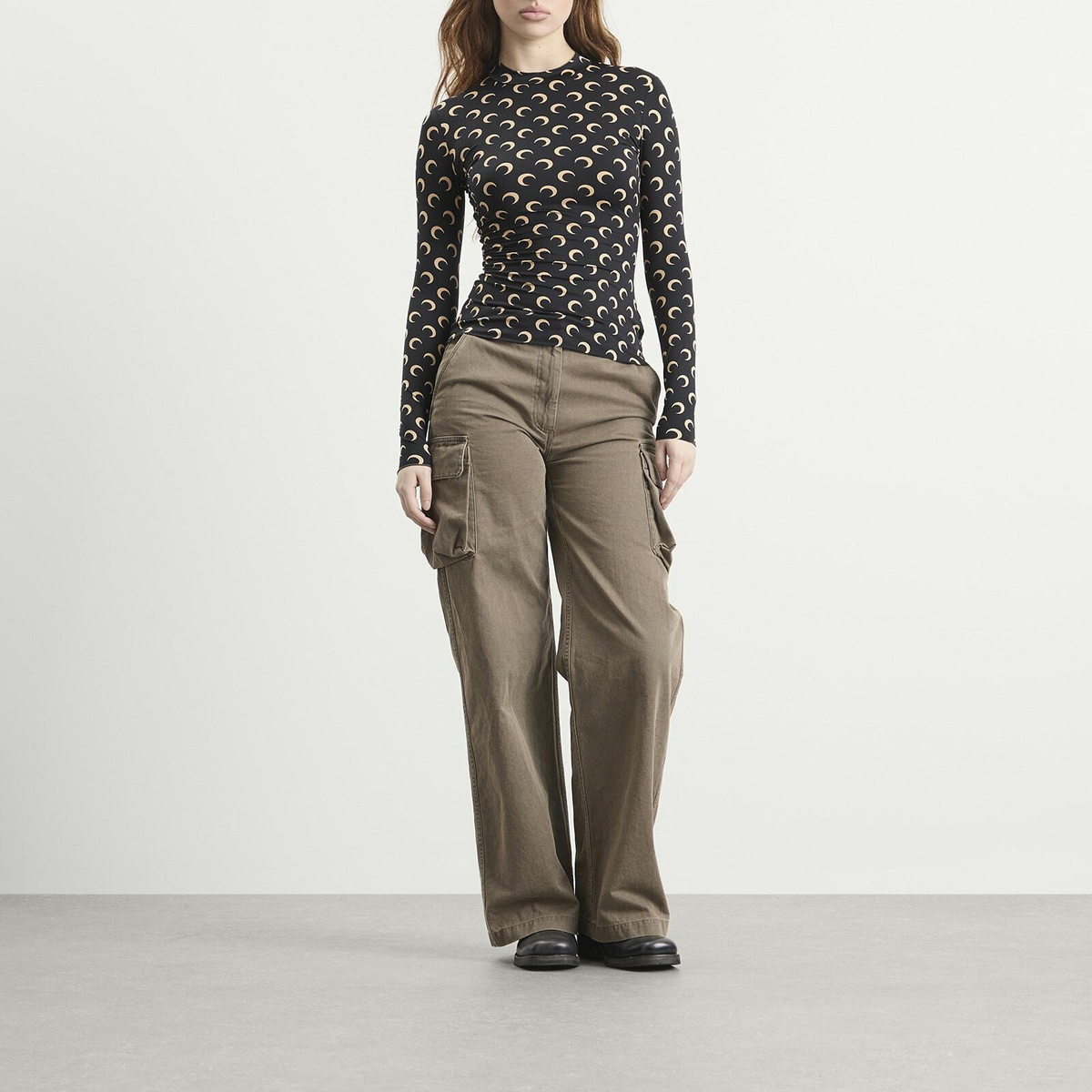 Marine Serre Women's Moon Printed Long Sleeve Top in Inverse Tan