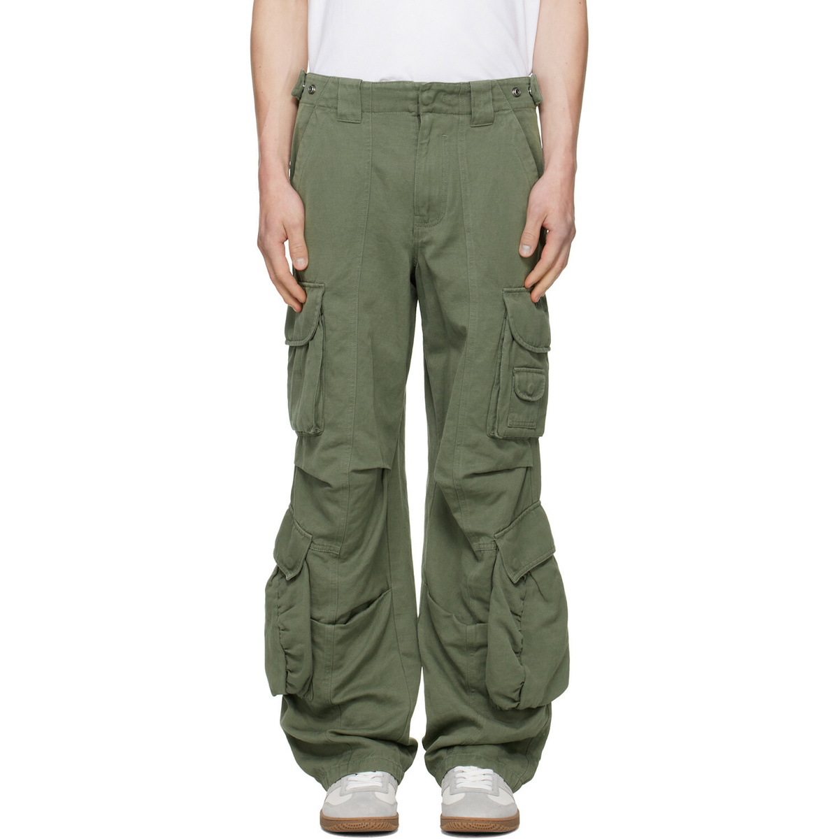 BALMAIN Khaki Cotton Linen Cargo Pants