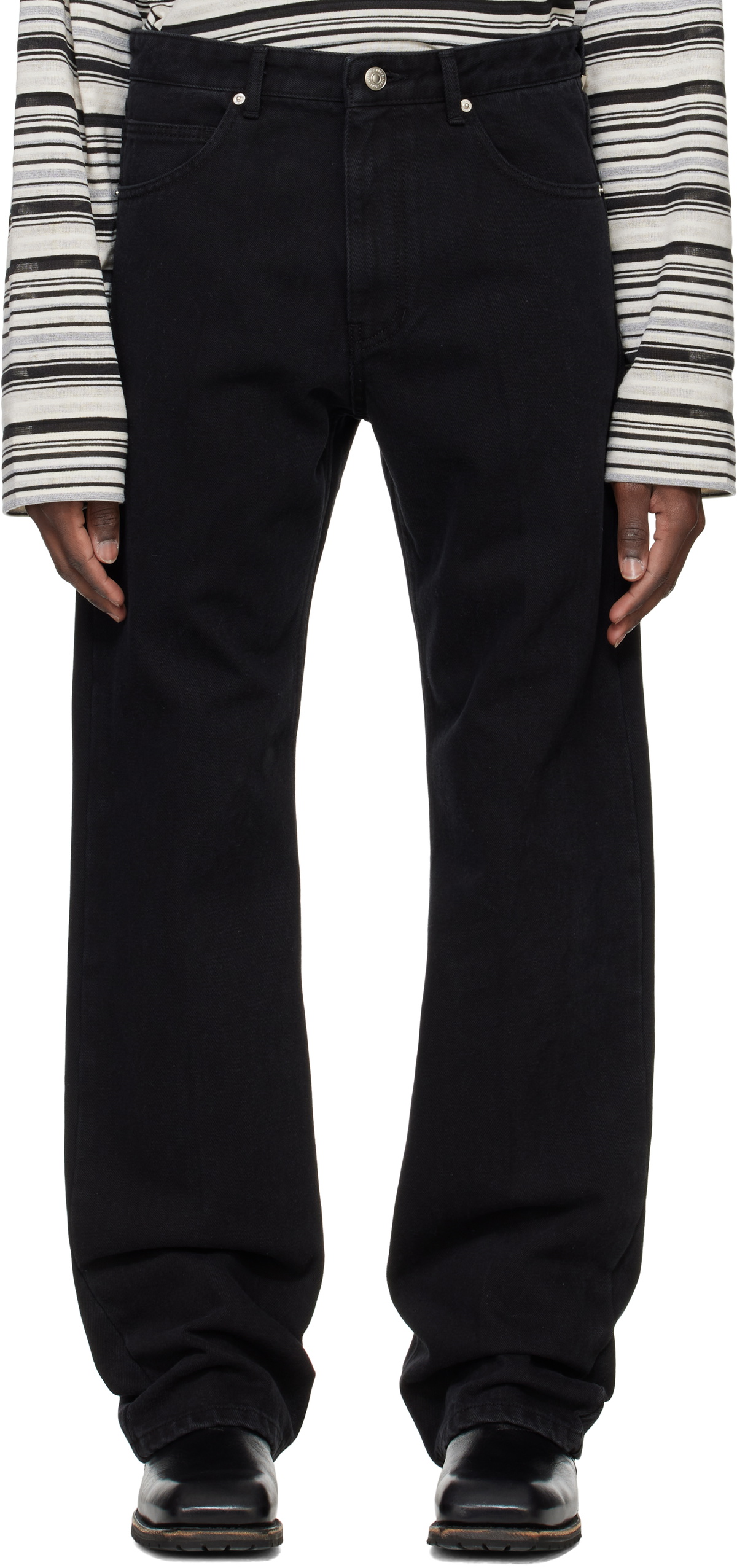 System Black Straight Slim Bootscut Denim Jeans