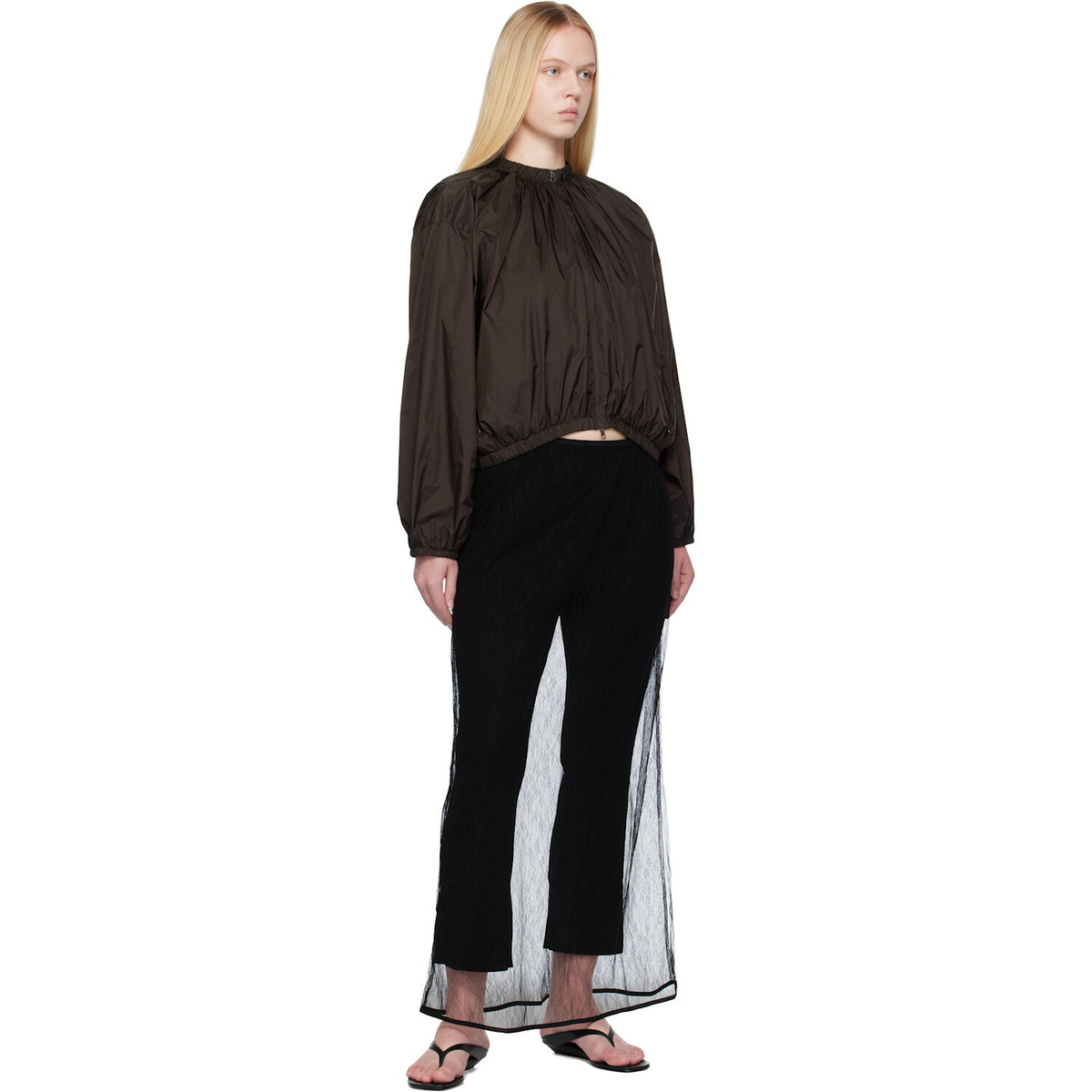 AMOMENTO Black Sheer Lace Long Maxi Skirt