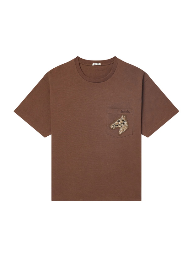 Photo: BODE - Sequin-Embellished Cotton-Jersey T-Shirt - Brown
