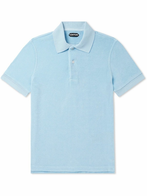 Photo: TOM FORD - Cotton-Blend Terry Polo Shirt - Blue