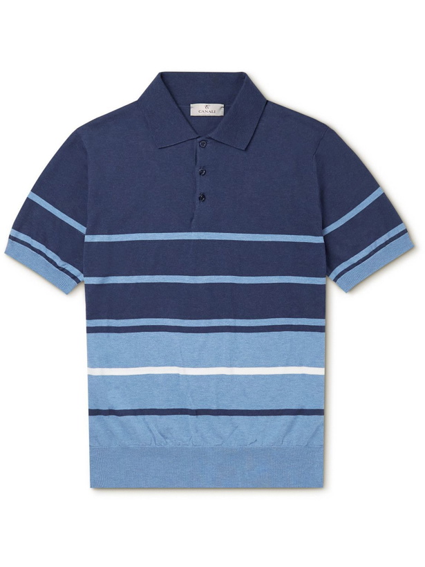 Photo: Canali - Slim-Fit Striped Cotton Polo Shirt - Blue