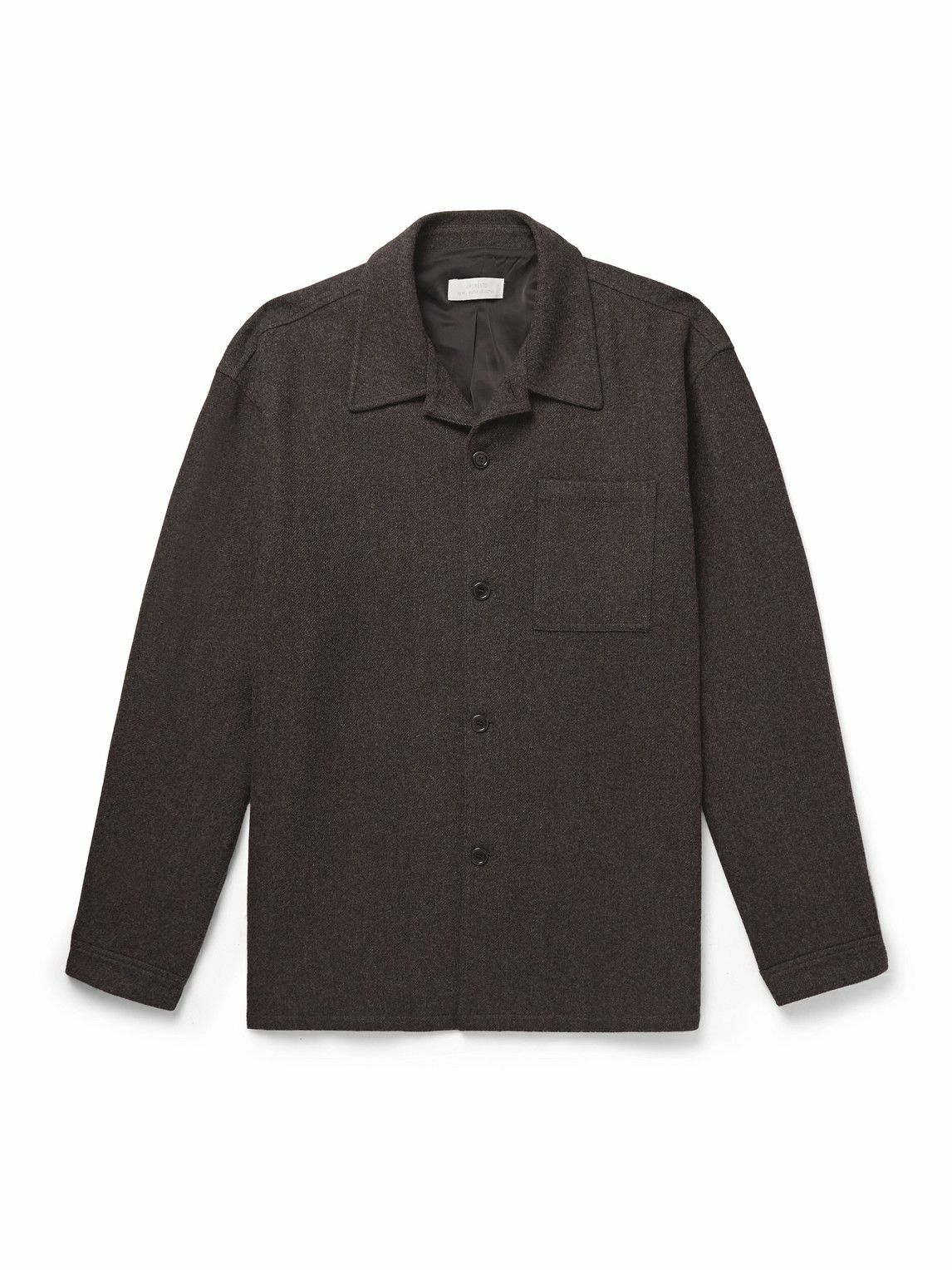 Amomento - Camp-Collar Wool-Flannel Shirt - Brown