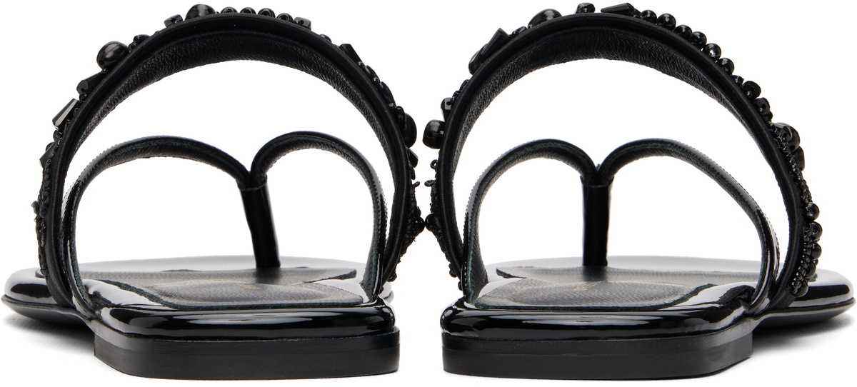 Dries Van Noten Black Embroidered Matadore Strap Flat Sandals