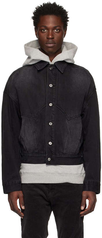 Photo: We11done Black Relaxed-Fit Denim Jacket