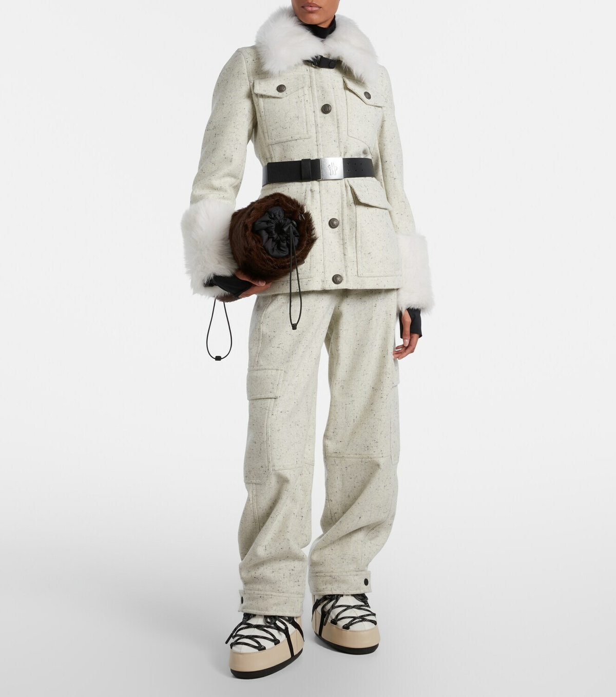 Moncler Grenoble Devez belted shearling-trimmed virgin wool down ski jacket