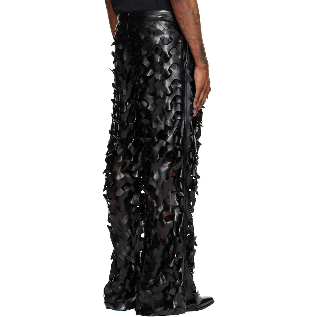 LU'U DAN Black Laser Cut Faux-Leather Trousers