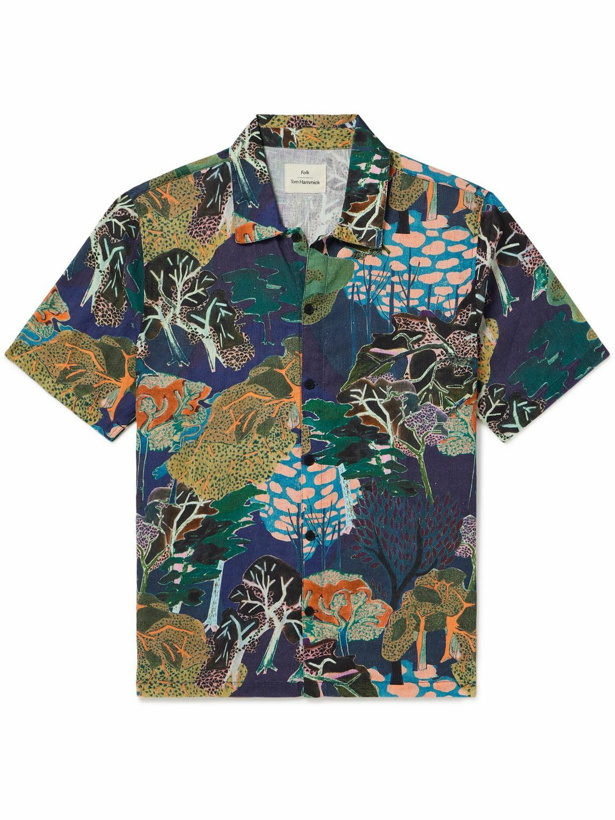 Photo: Folk - Tom Hammick Gabe Printed Linen Shirt - Blue