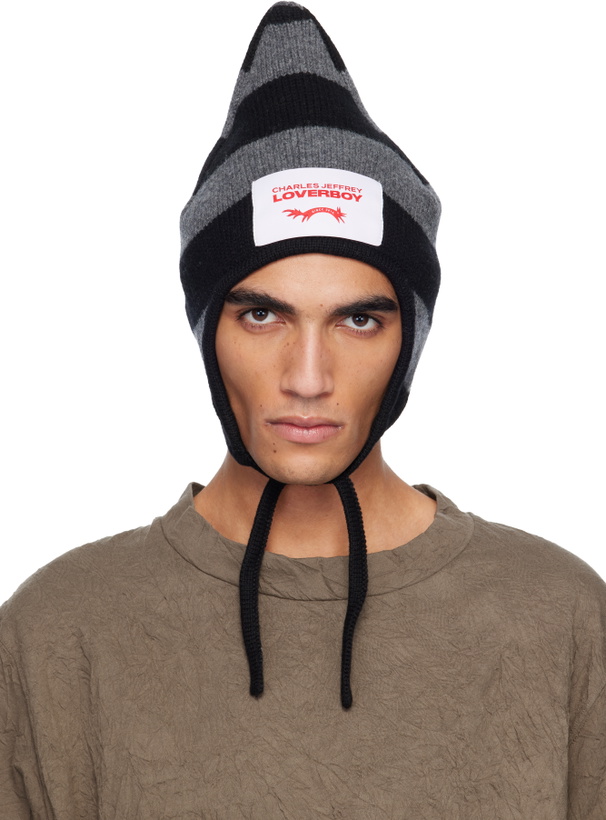 Charles Jeffrey Loverboy Striped Adult Beanie - Black and Gray Charles Jeffrey LOVERBOY Black & White Loverboy Beanie  main image 4
