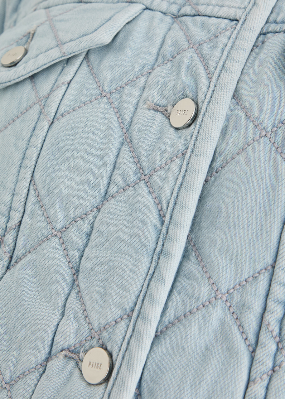 Paige Jayla Cropped Quilted Chambray Jacket Light Blue