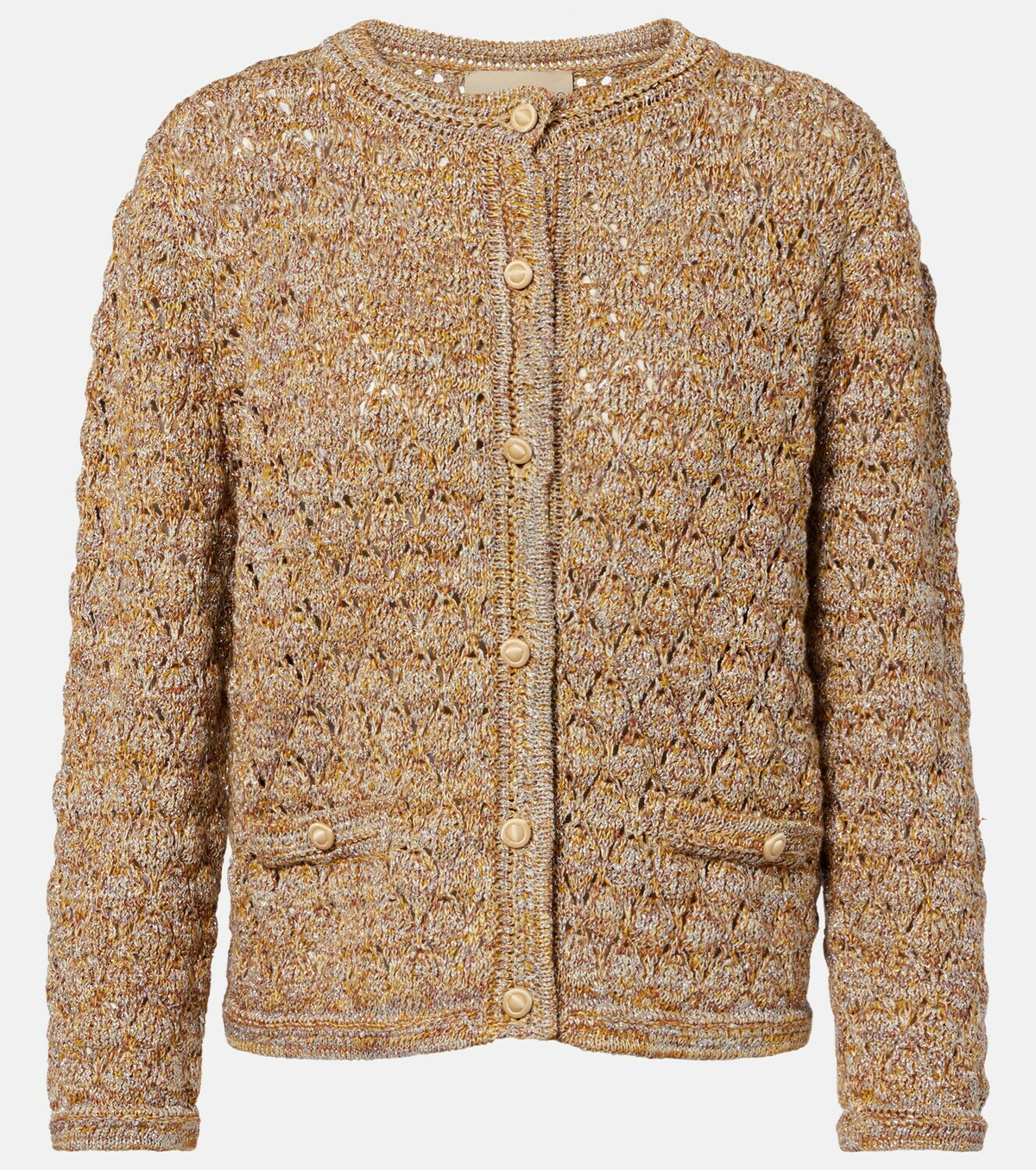 Valentino Open-knit linen-blend lamé cardigan