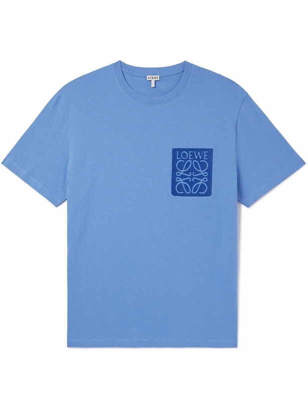 Photo: LOEWE - Anagram Logo-Embroidered Cotton-Jersey T-Shirt - Blue