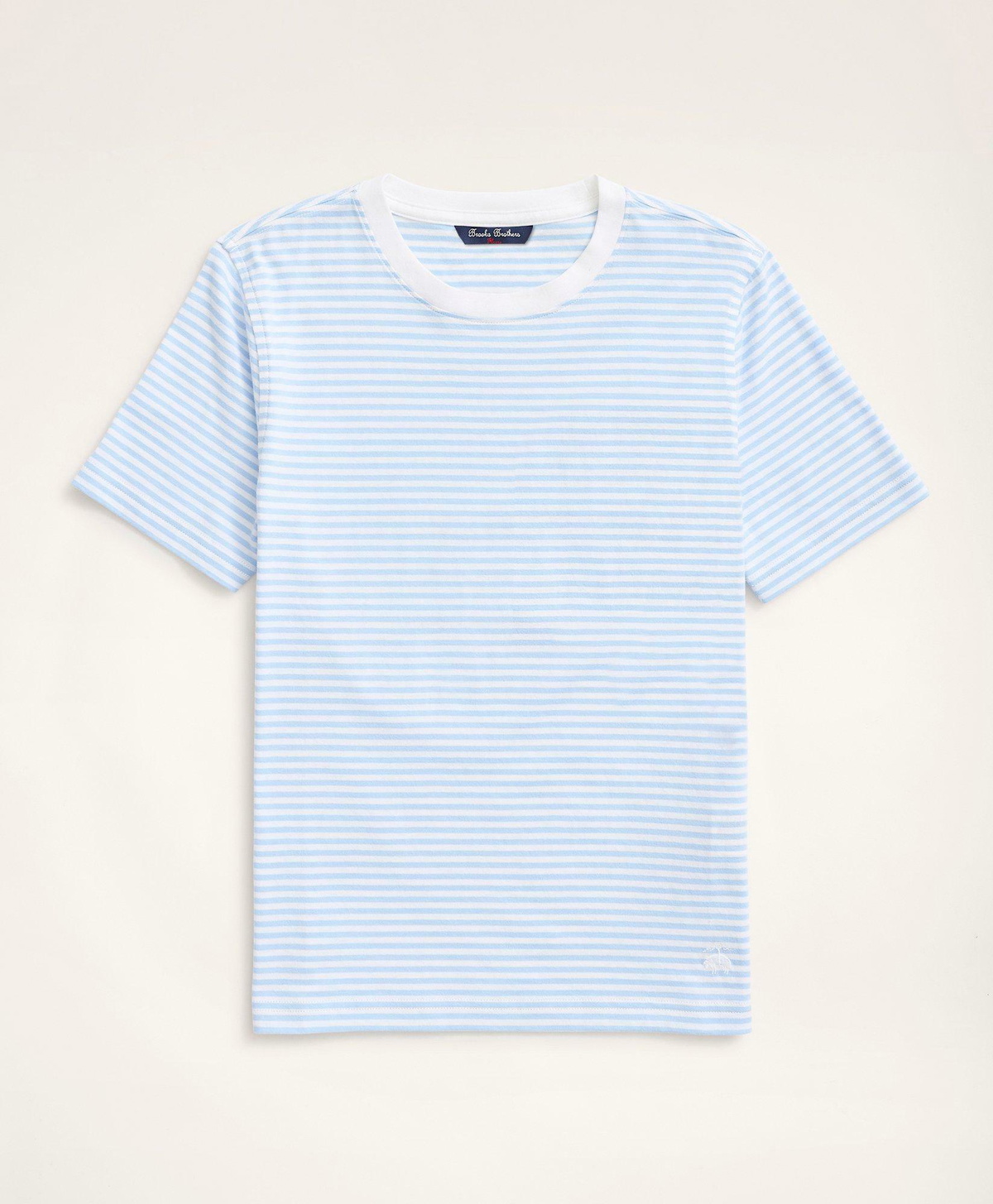 Brooks Brothers Boys Cotton Feeder Stripe T-Shirt | Chambray