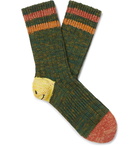 KAPITAL - Ivy Smilie Striped Cotton and Hemp-Blend Socks - Green