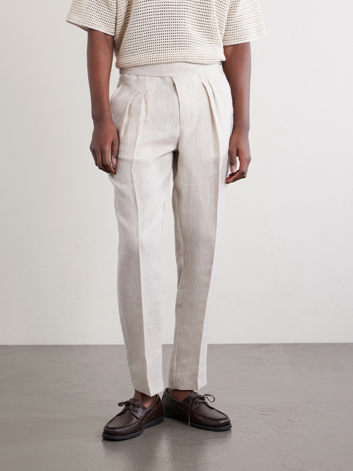 Mr P. - Steve Tapered Pleated Herringbone Linen Trousers - Neutrals