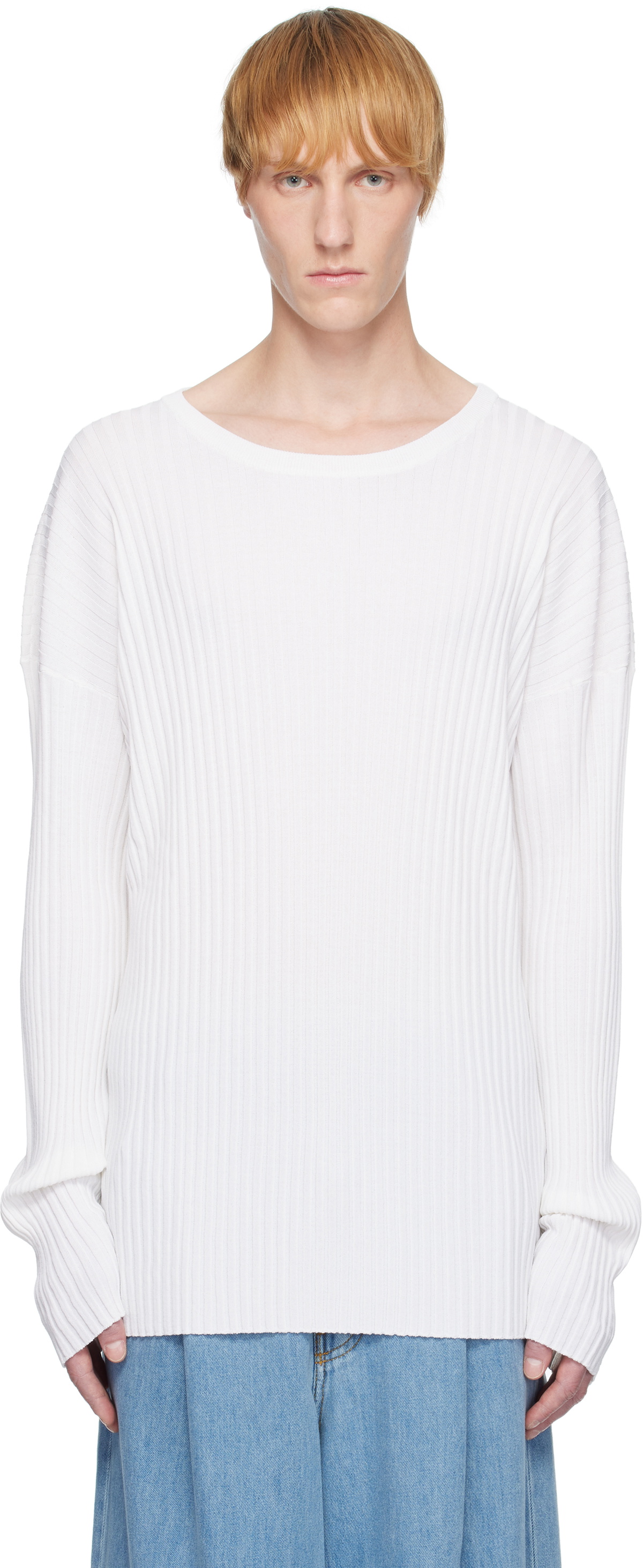 MM6 Maison Margiela / エムエムシックスメゾンマルジェラ | 2022SS | OVERSIZED SWEATER IN WHITE 異素材 ニット | S | アイボリー/ホワイト | レディース white-rib-knit-sweater.jpg?