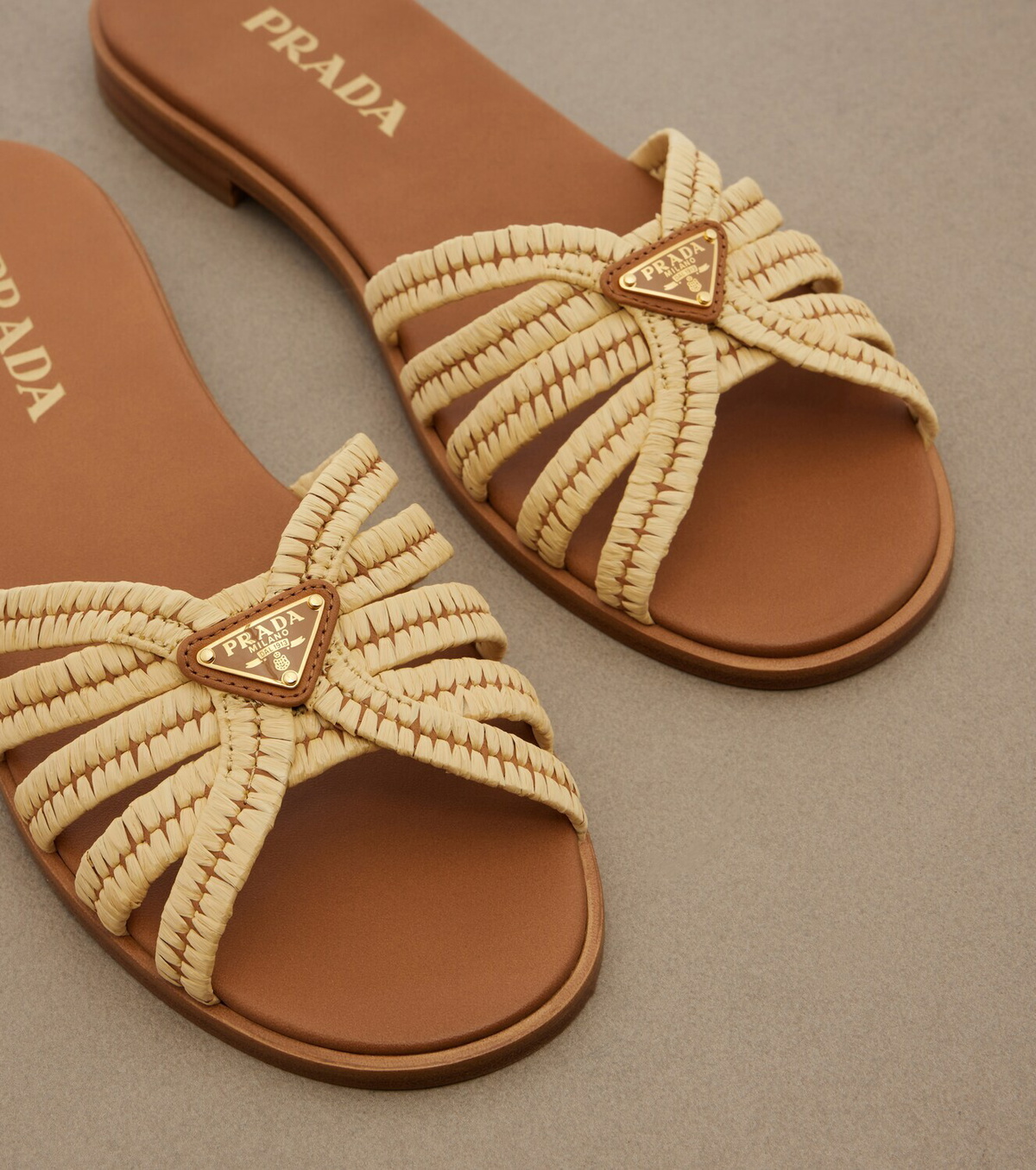 Prada Crochet raffia-effect slides