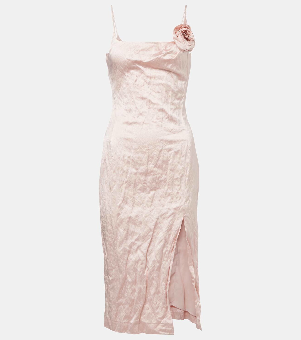 Blumarine Floral-appliqué satin midi dress