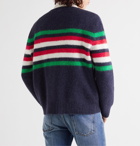 GUCCI - Logo-Embroidered Striped Wool-Felt and Alpaca-Blend Sweater - Blue