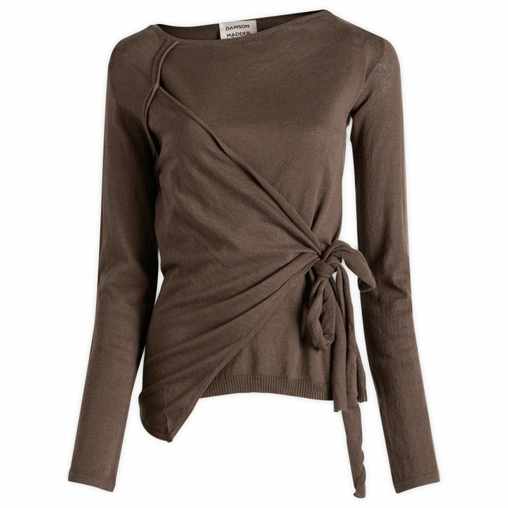 Photo: Damson Madder Women's Hannie Sheer Tie Jumper in Khaki