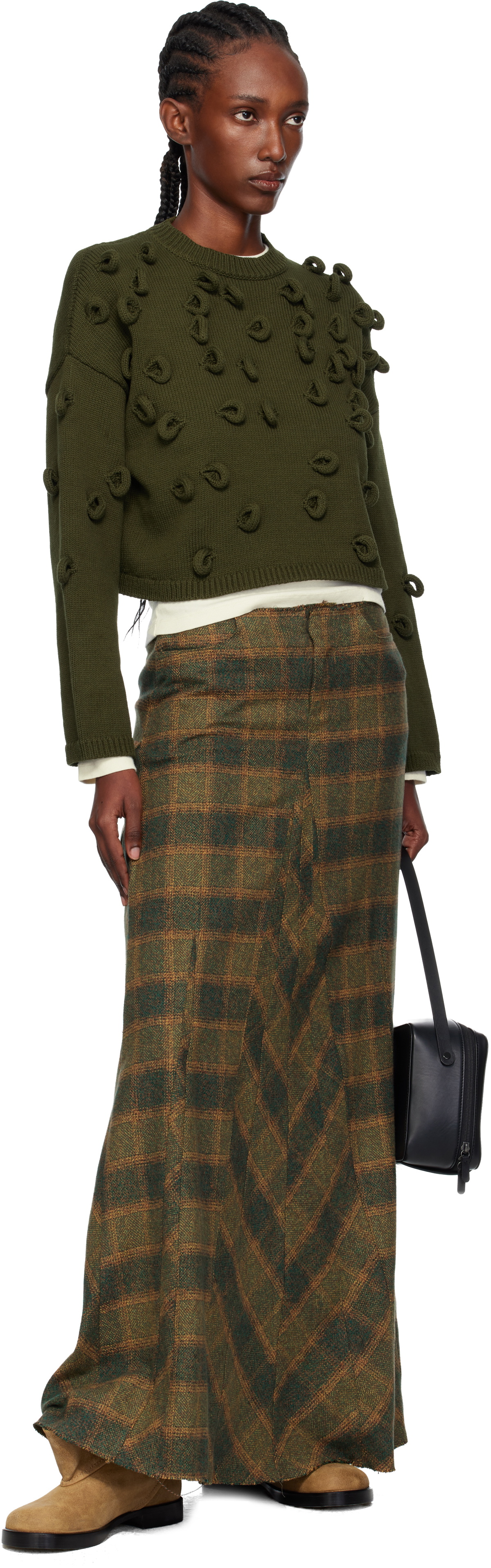 JW Anderson Khaki Cropped Loop Sweater