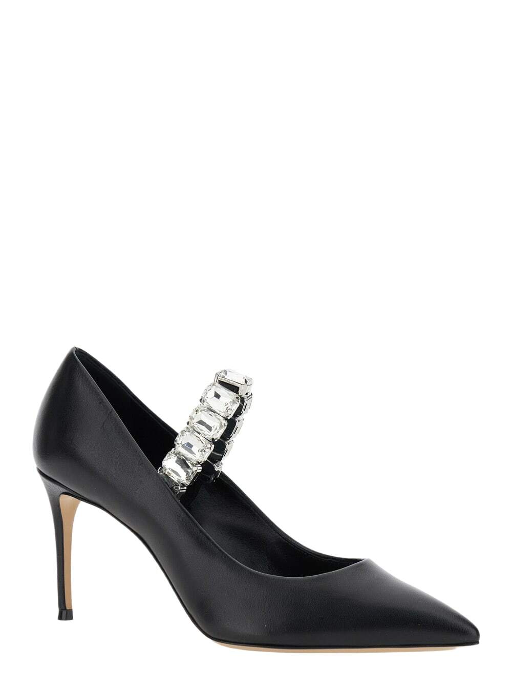 Casadei Black Pumps With Crystal Embellished Strap And High Stiletto Heel In Leather Woman