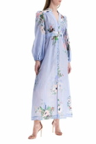 ZIMMERMANN light blue watercolor floral midi dress with deep v neckline Blue