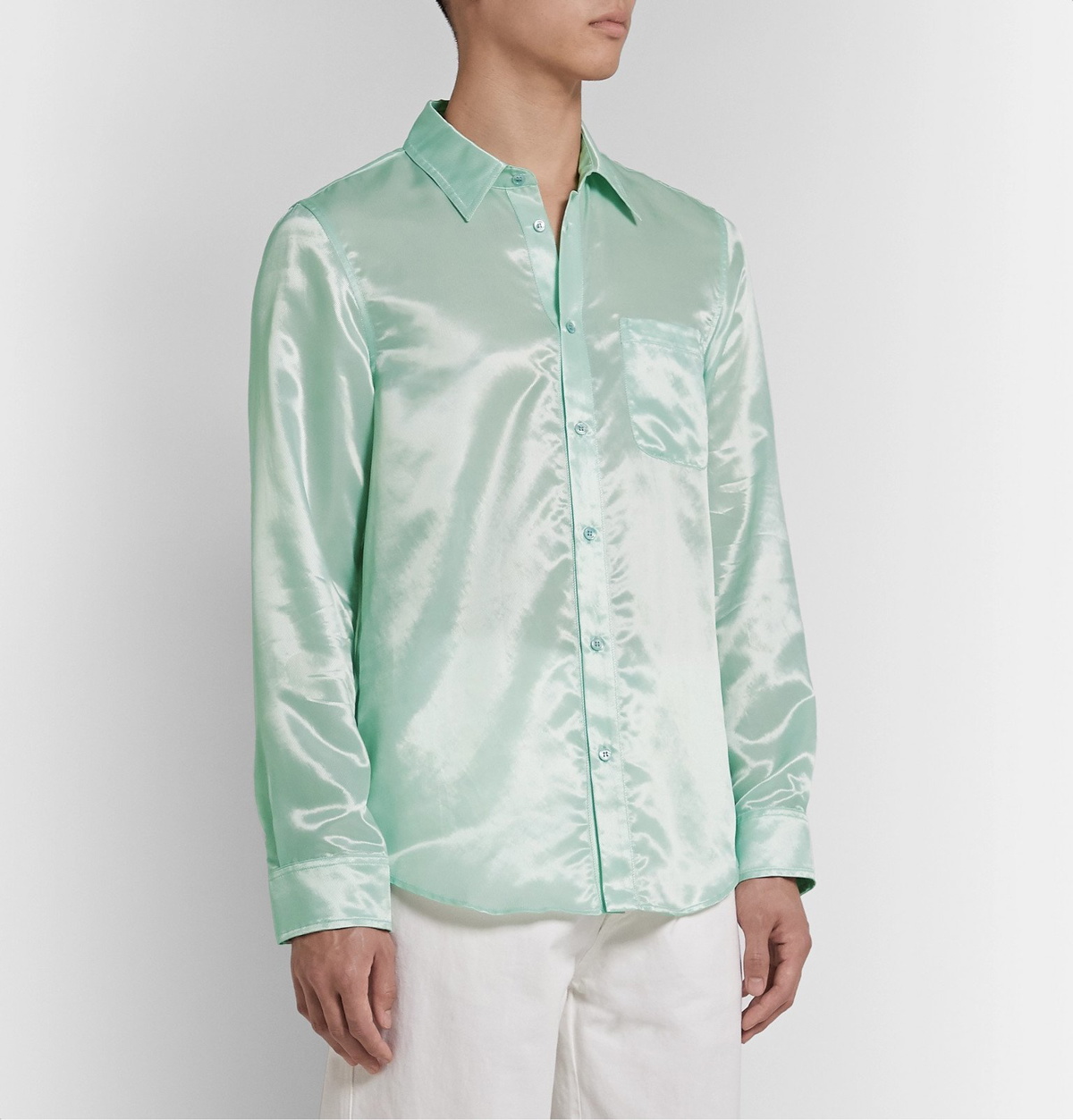 Tiger White Satin Mandarin Collar Shirt