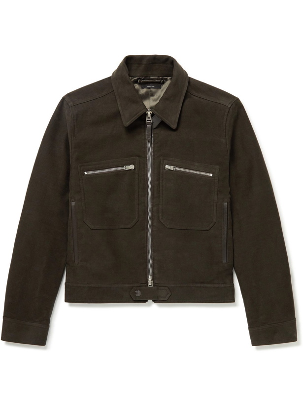 Photo: TOM FORD - Slim-Fit Leather-Trimmed Cotton-Moleskin Blouson Jacket - Brown