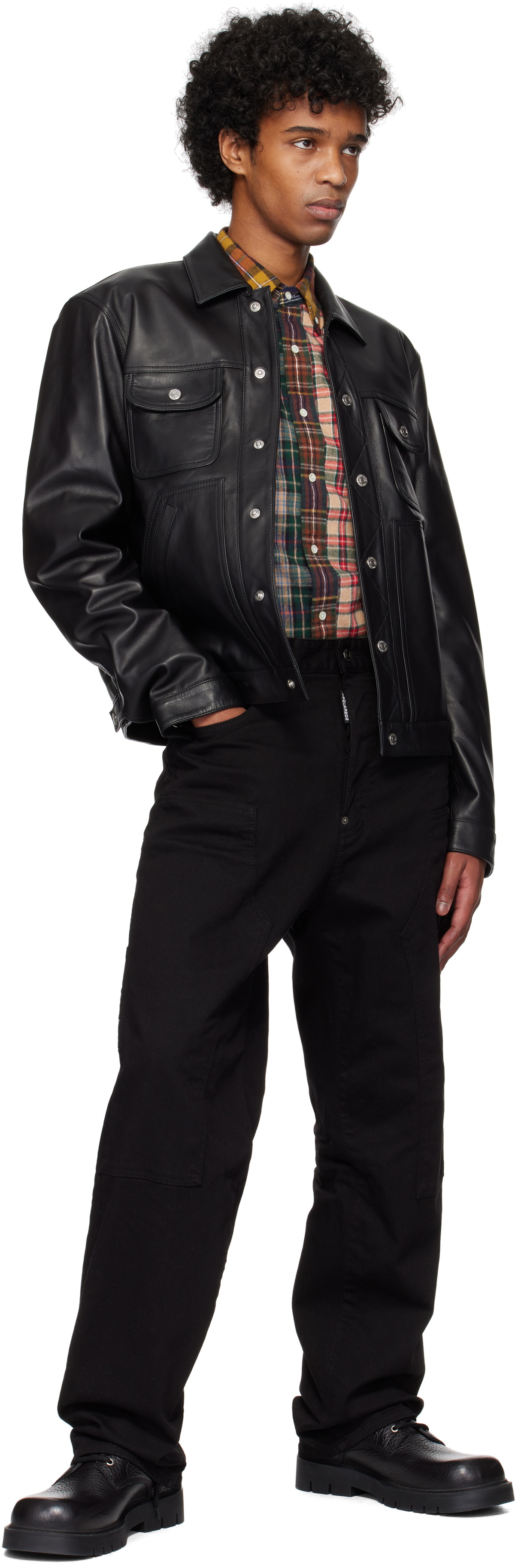Dsquared2 Black Boxy Jean Leather Jacket