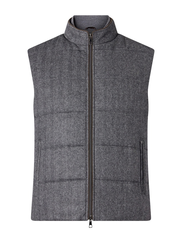 Photo: N.PEAL - Belgravia Quilted Herringbone Woven Wool, Silk and Cashmere-Blend Twill Gilet - Gray