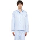 Tekla Blue Sateen Long-Sleeved Pyjama Shirt