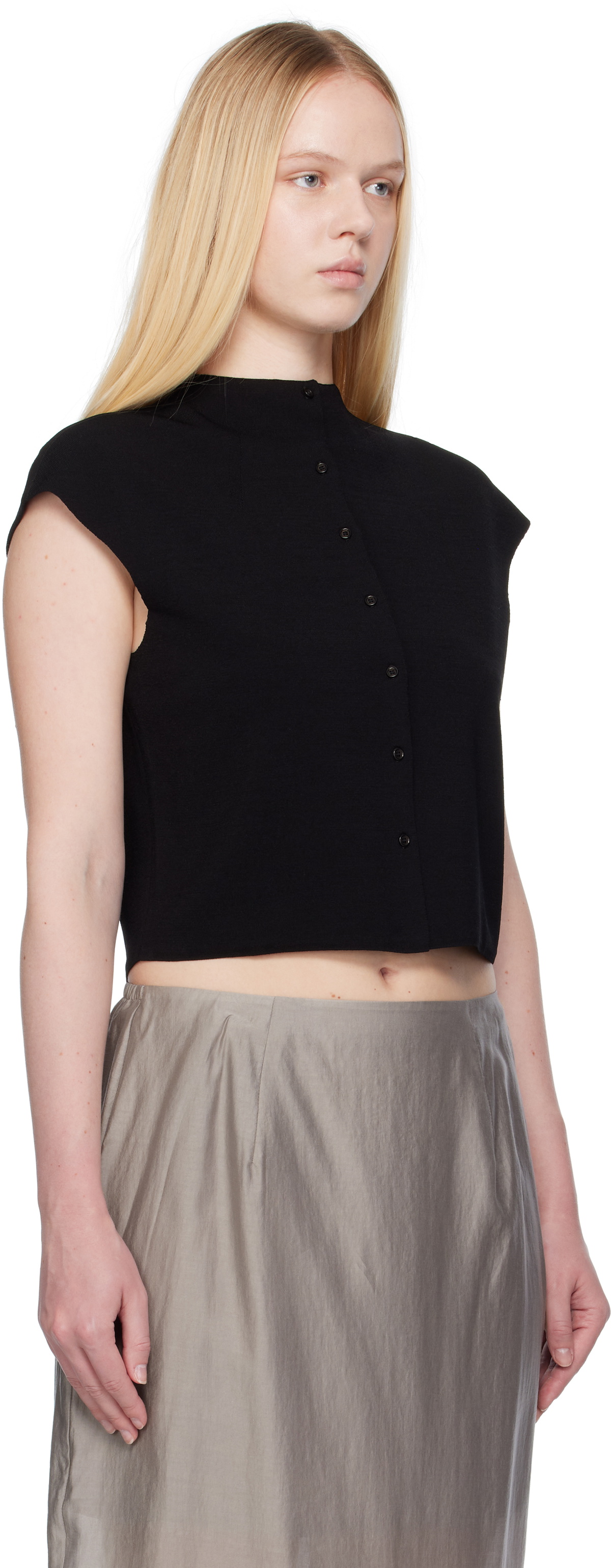 AMOMENTO Black Wholegarment Cap Sleeve Cardigan Vest